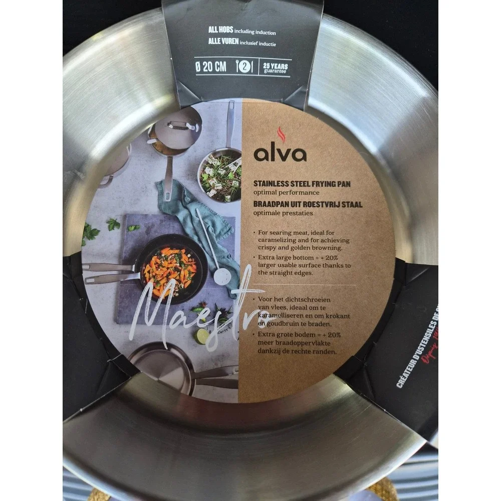 Alva Maestro Stainless Steel Frying Pan 8 Inch Induction Compatible NEW